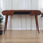 Solid Wood Chestnut London Arch Writing Desk, 2 Drawers, Dark Brown