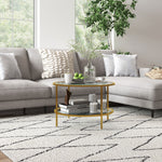 HOMCOM Round Coffee Table With Storage Shelf And Tempered Glass Top, Gold