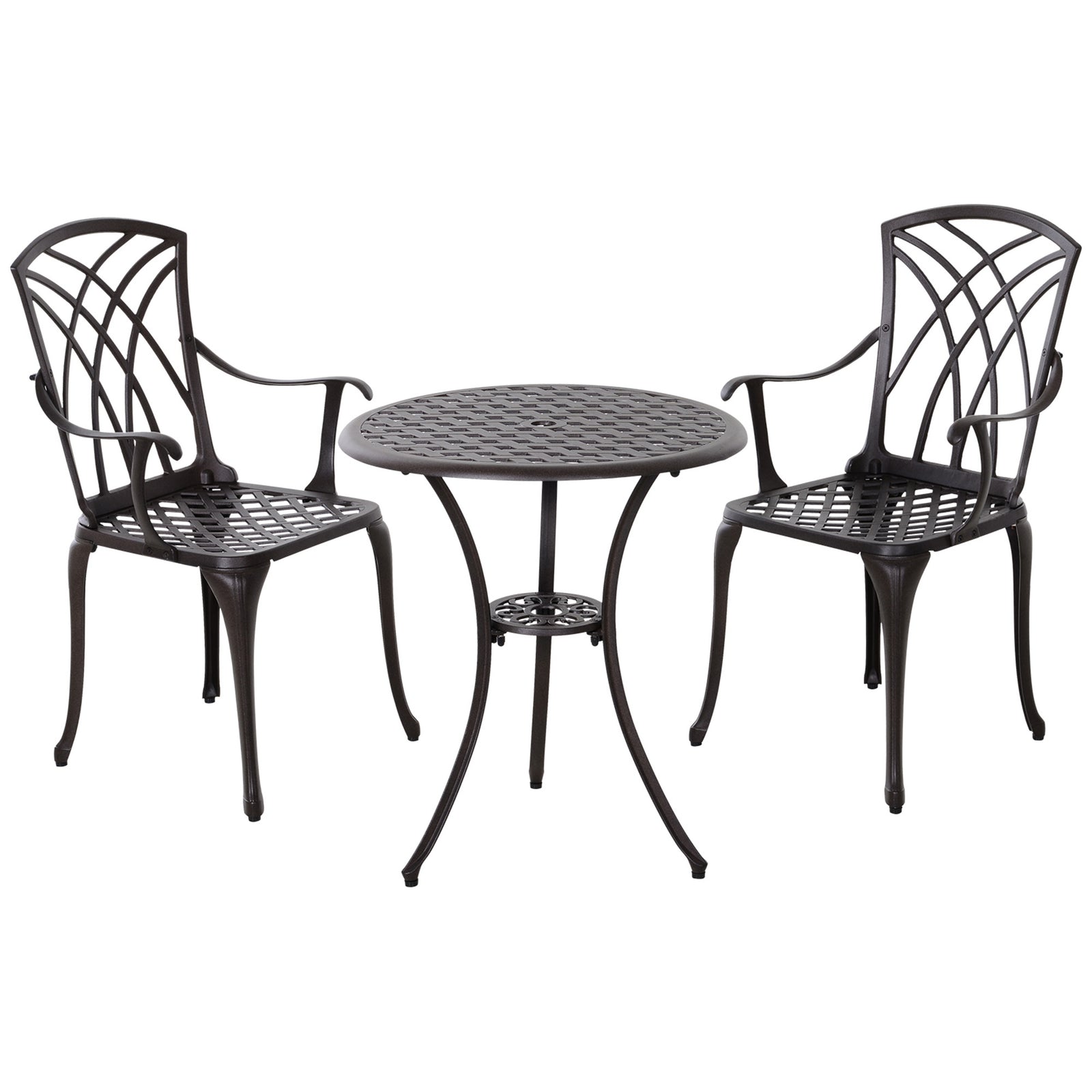 3 Pcs Coffee Table Chairs Garden Furniture Set W/ Hole