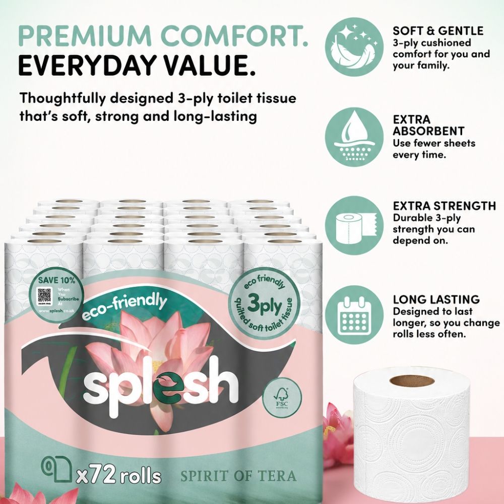 Toilet Roll, Spirits Of Terra – Quilted Soft 3-ply Tissue | Set of 72 | White