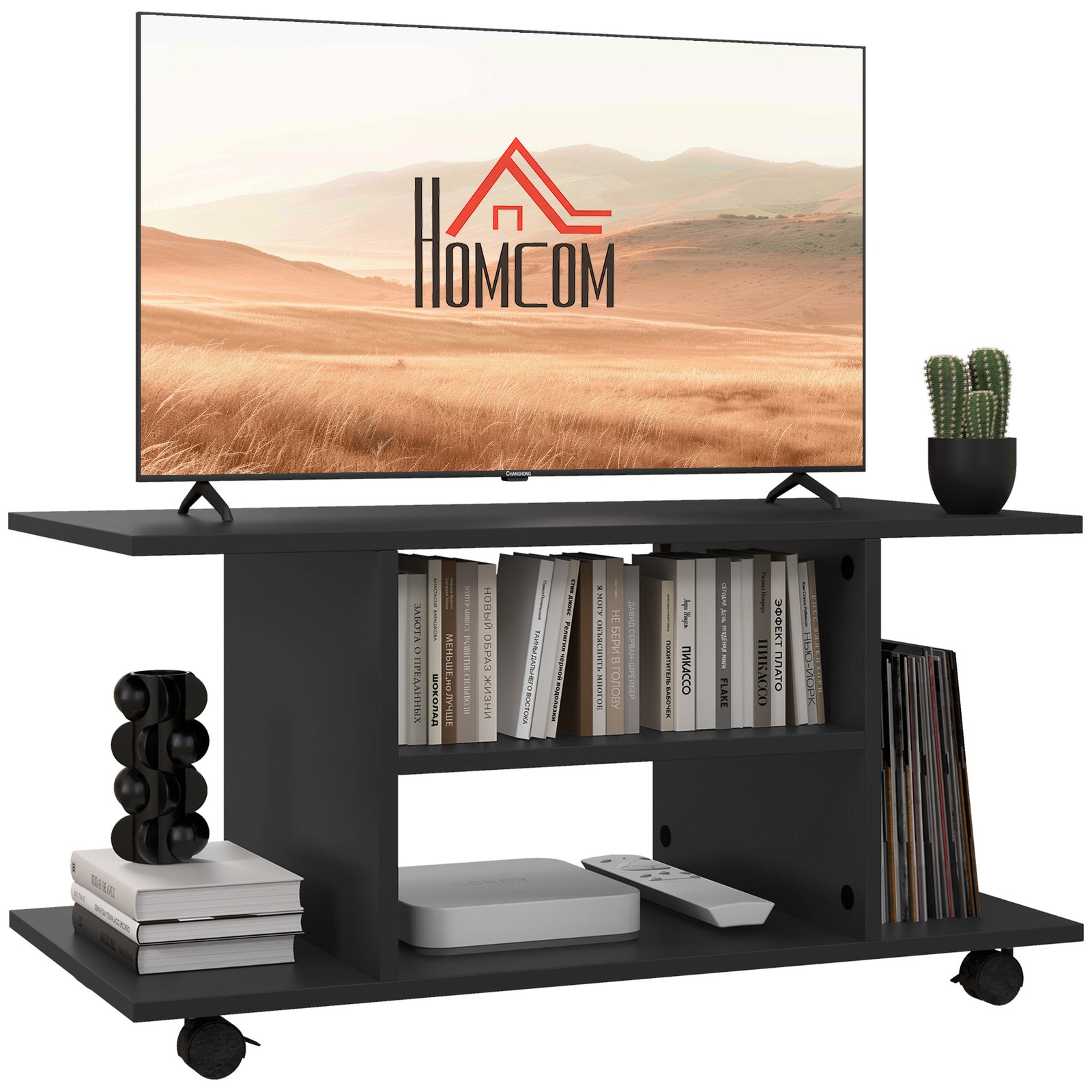 Modern Tv Cabinet Stand Storage Shelves Black