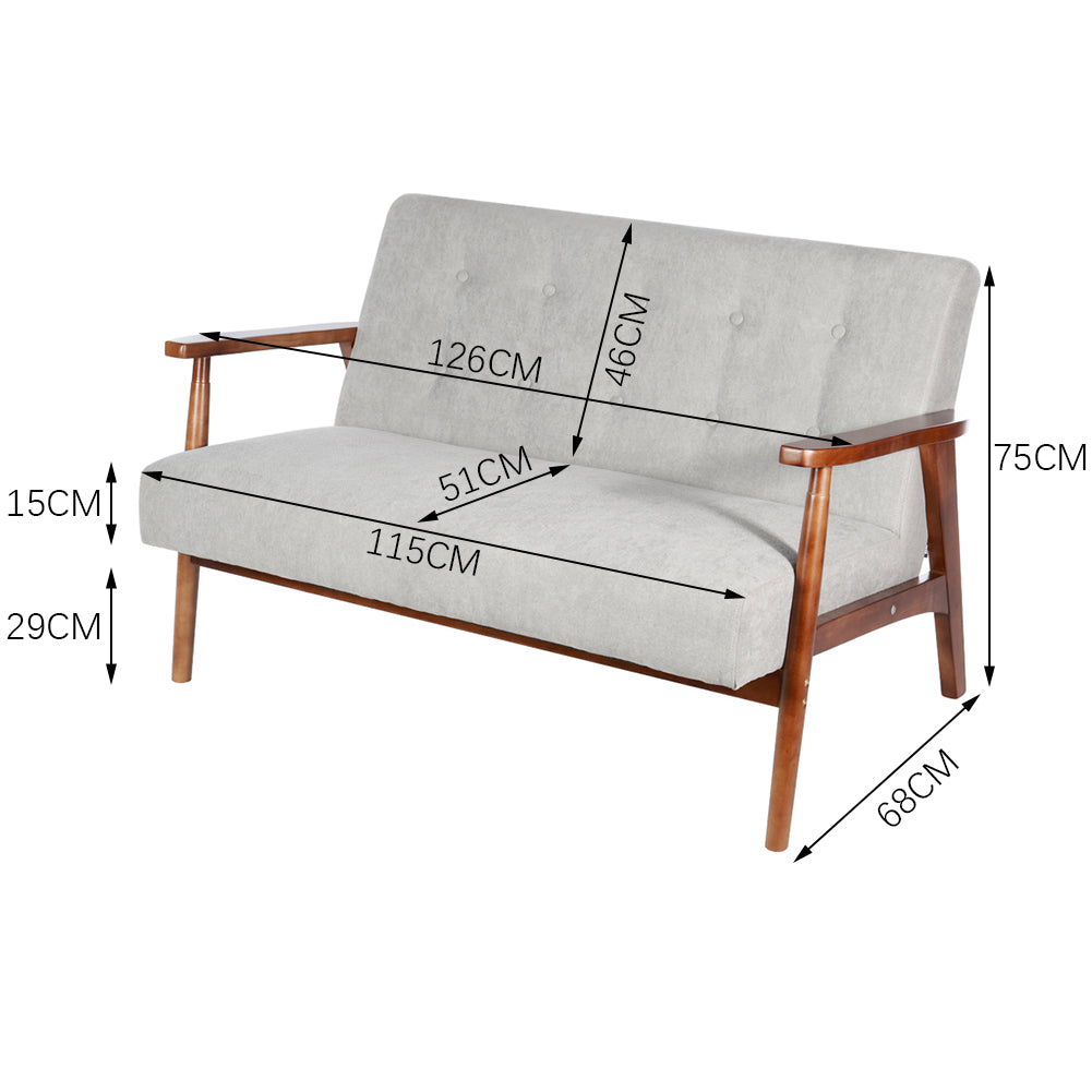 ufted Fabric Sofa with Walnut Wood Frame, Grey 2-3 Seater, High-Density Cushion, Classic Living Room Accent