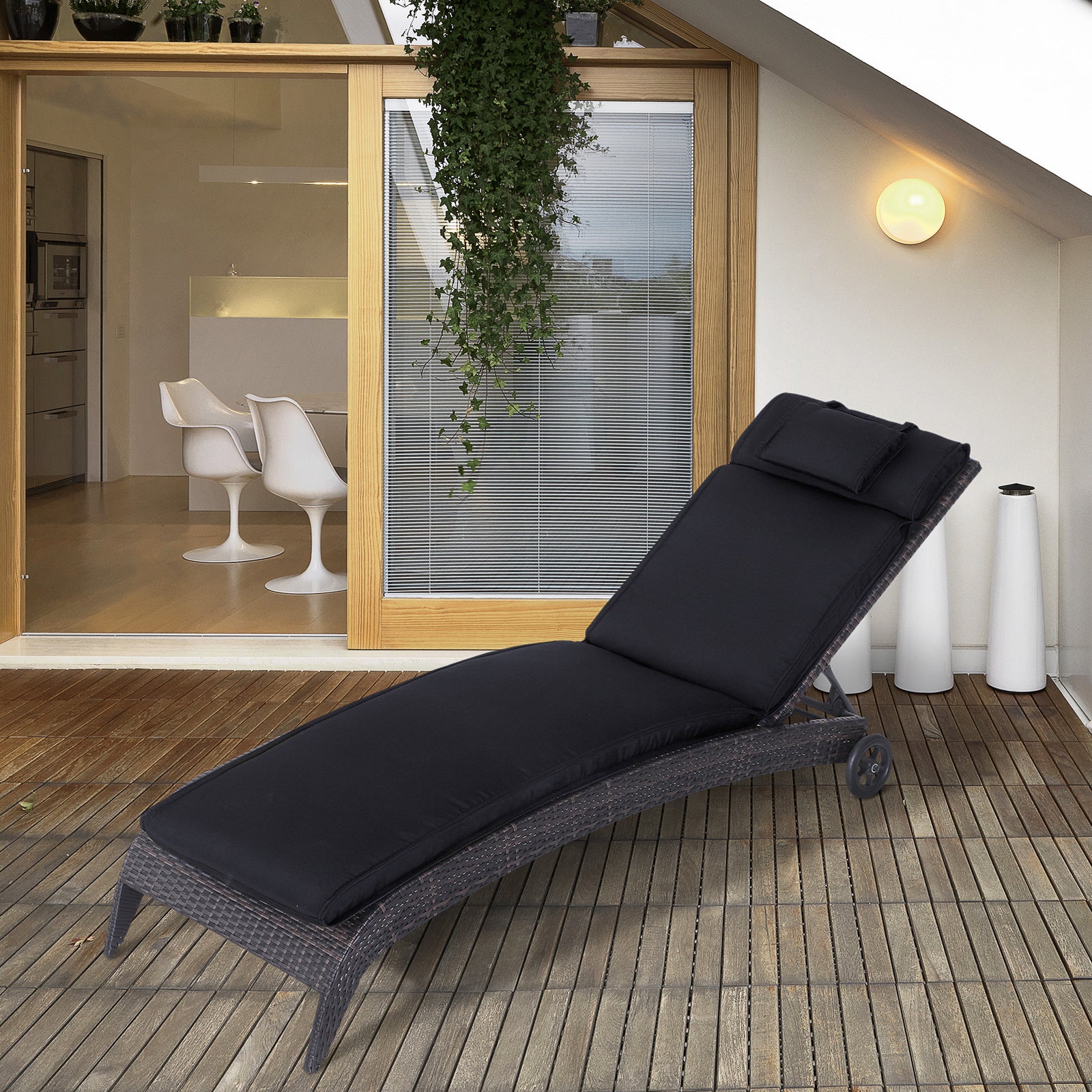 Garden Sun Lounger Chair Cushion Reclining Relaxer Outdoor | Jet Black