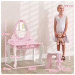 Kids Dressing Table Set, Ballet Theme Vanity Table With Stool, Mirror, Drawer