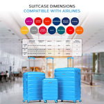 Set Of 3 Hard Shell Suitcase Cabin & Check In Cases With Tsa Lock - Overhead Cabin With Medium & Large Check-in Bag | Set of 3 | Turquoise