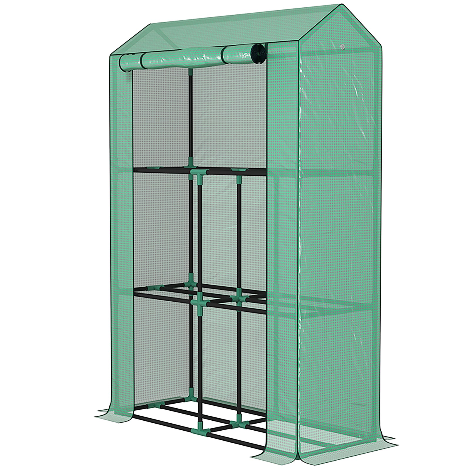3 Tier Mini Greenhouse W/ Pe Cover, Roll-up Door | Green