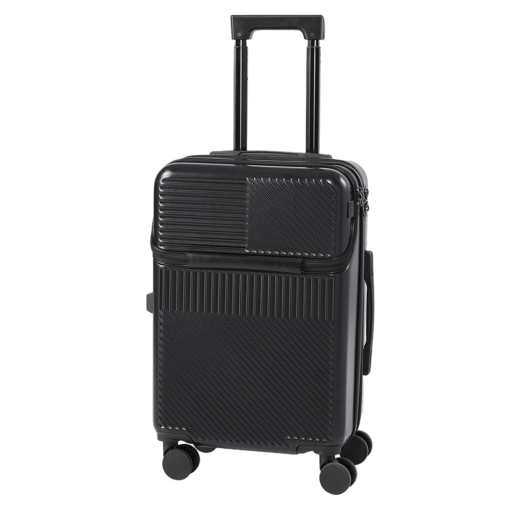 20 Inch Front Opening Suitcase With Tsa Lock And Usb Charging Port | Black