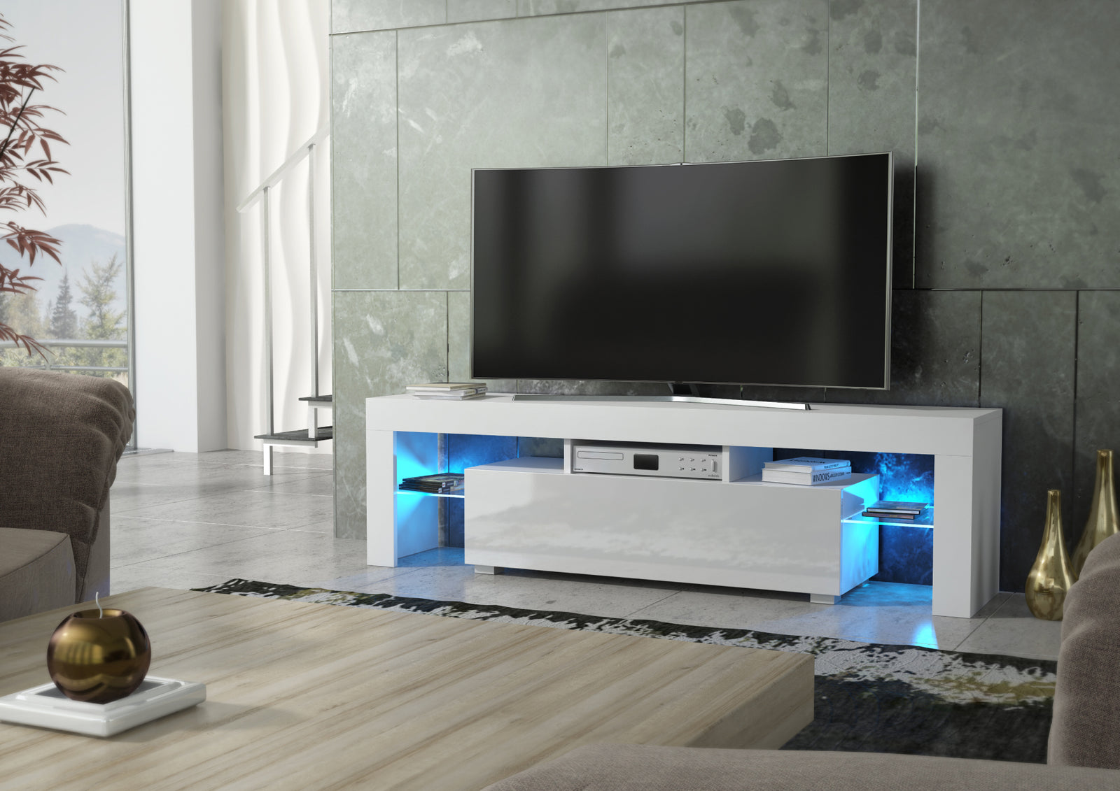 Aria Tv Unit 160cm With Led Lights | White