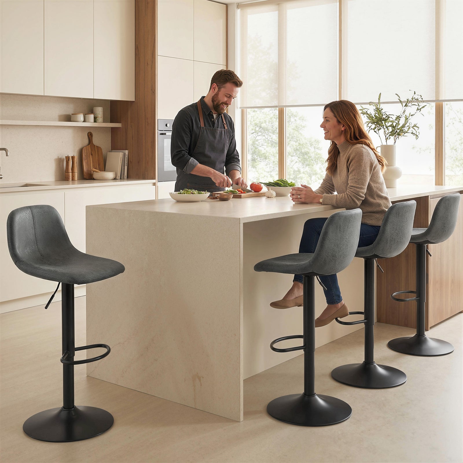 HOMCOM Bar Stools Set Of 2, Modern Swivel Barstools For Dining Room, Grey