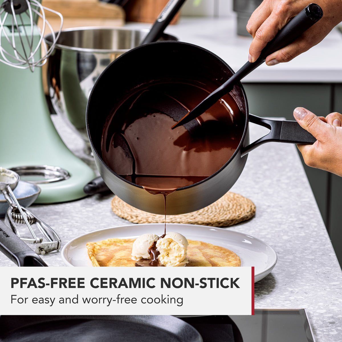 Forged Aluminium Saucepan, Pfas-free Non-stick | 16cm | Black
