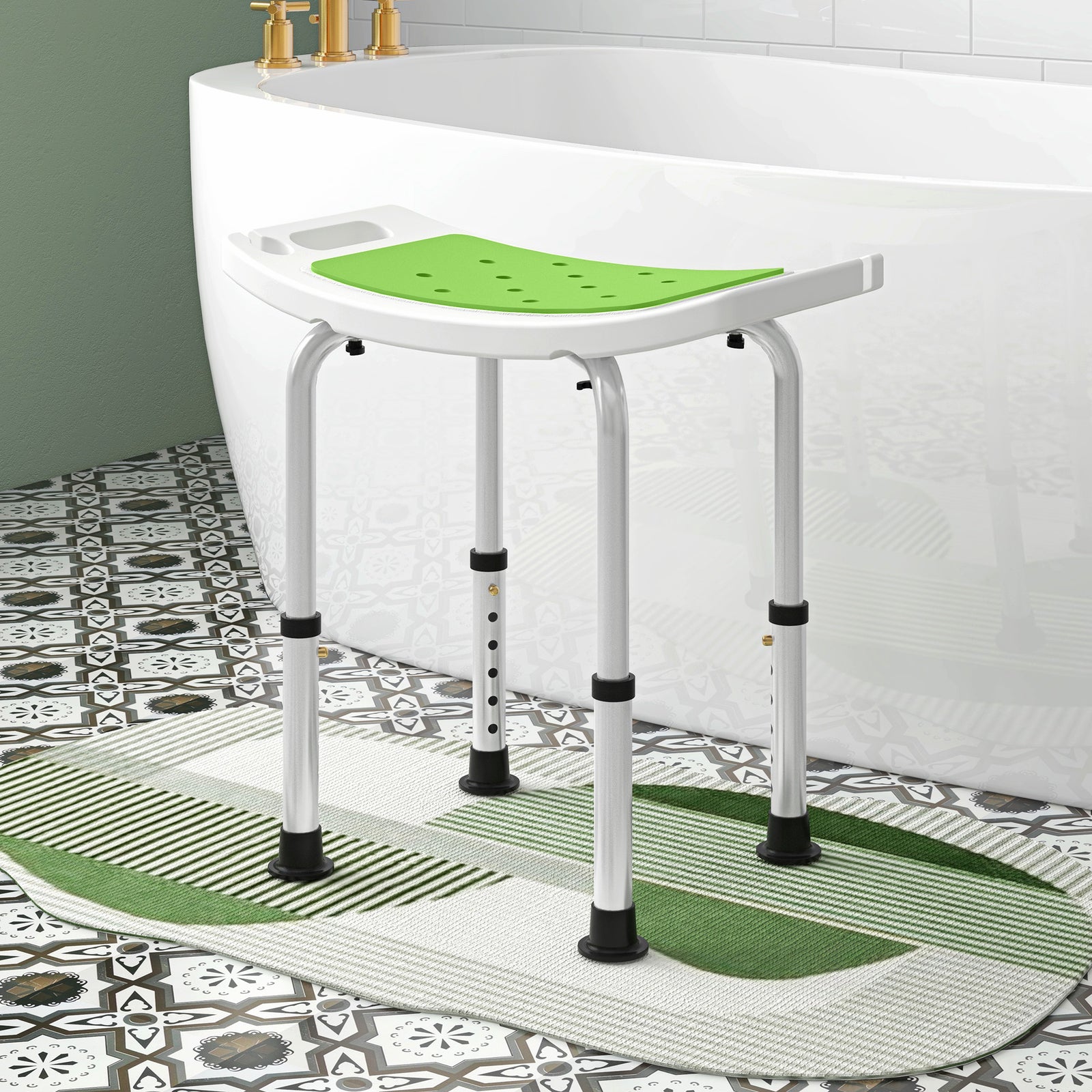 Adjust Aluminium Bath Stool Non-slip With Shower Hole | One Size | Green