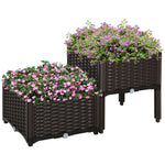Set Of 2 Raised Flower Bed Plant Stand | Brown