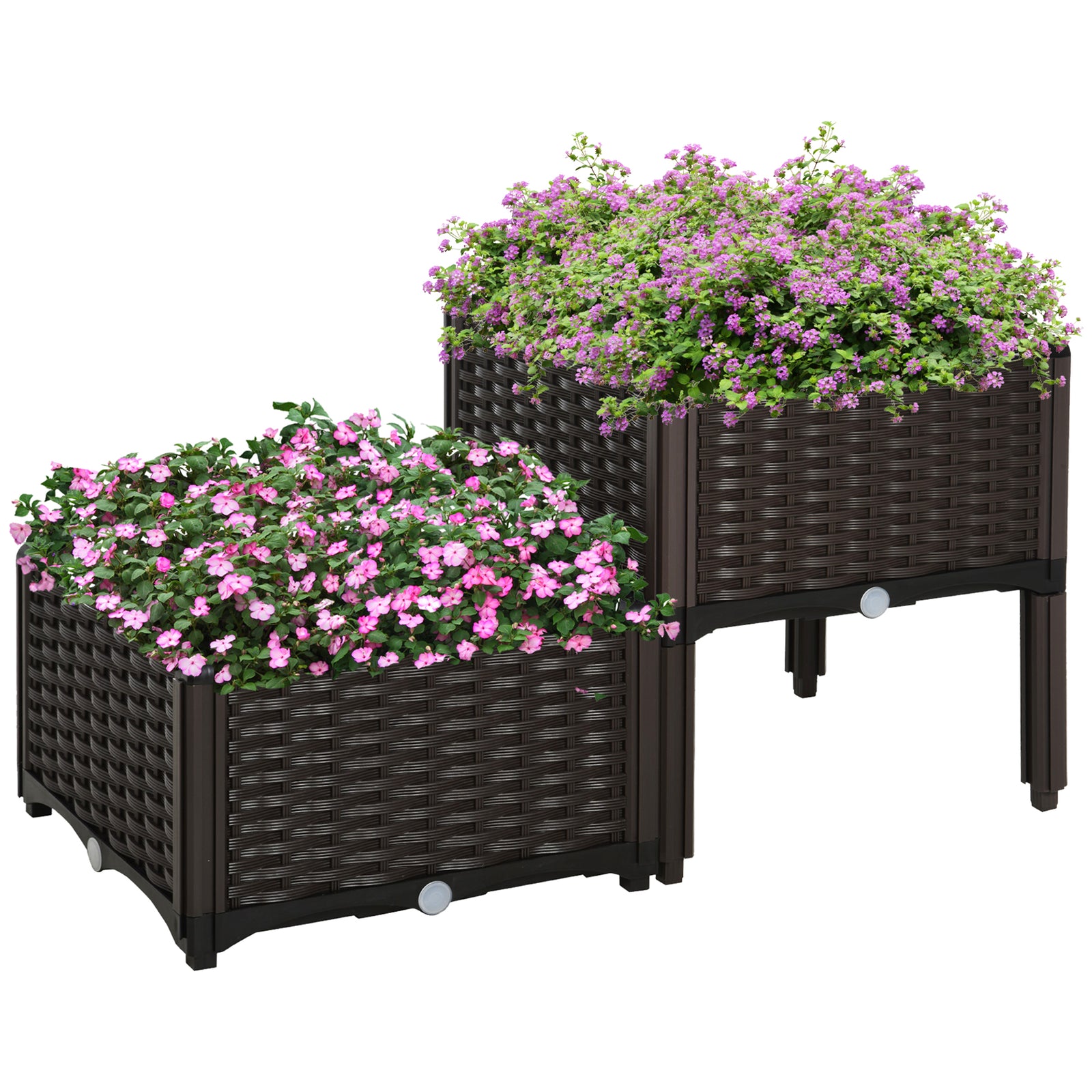 Set Of 2 Raised Flower Bed Plant Stand | Brown