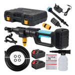 21v Cordless Handheld Pressure Washer With 2 Batteries, 5m Hose, 6-in-1 Nozzle & Foam Cannon, Portable Car And Garden Cleaner | Black & Blue