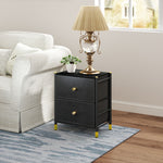 Pu Leather Bedside Table With 2 Drawers, Black