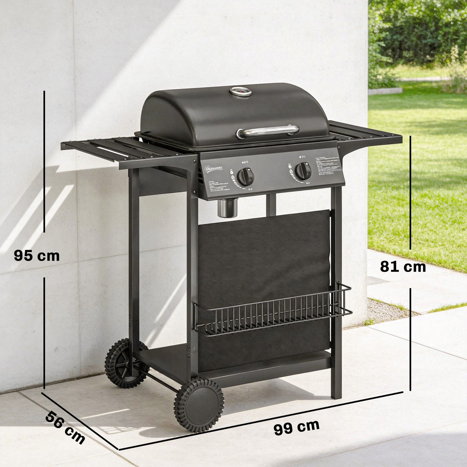 Outsunny Gas Burner Barbecue Grill, Garden Bbq Grill With Warming Rack