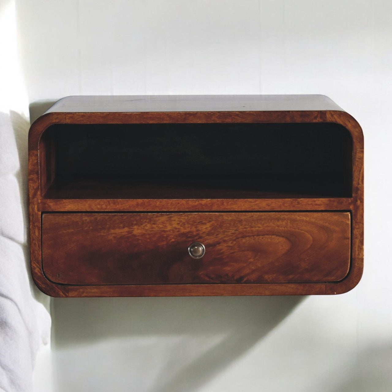 Solid Wood Large Chestnut Curve Upper Slot Floating Bedside