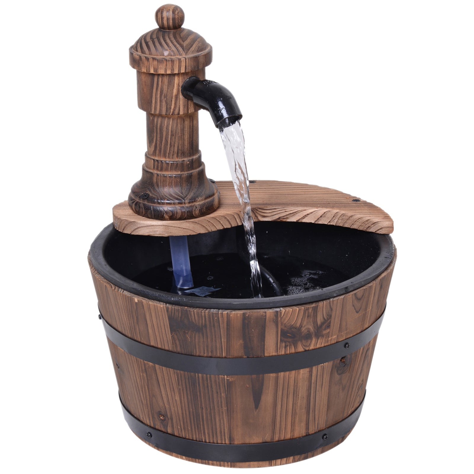 Barrel Patio Water Fountain With Electric Pump, Garden Decor