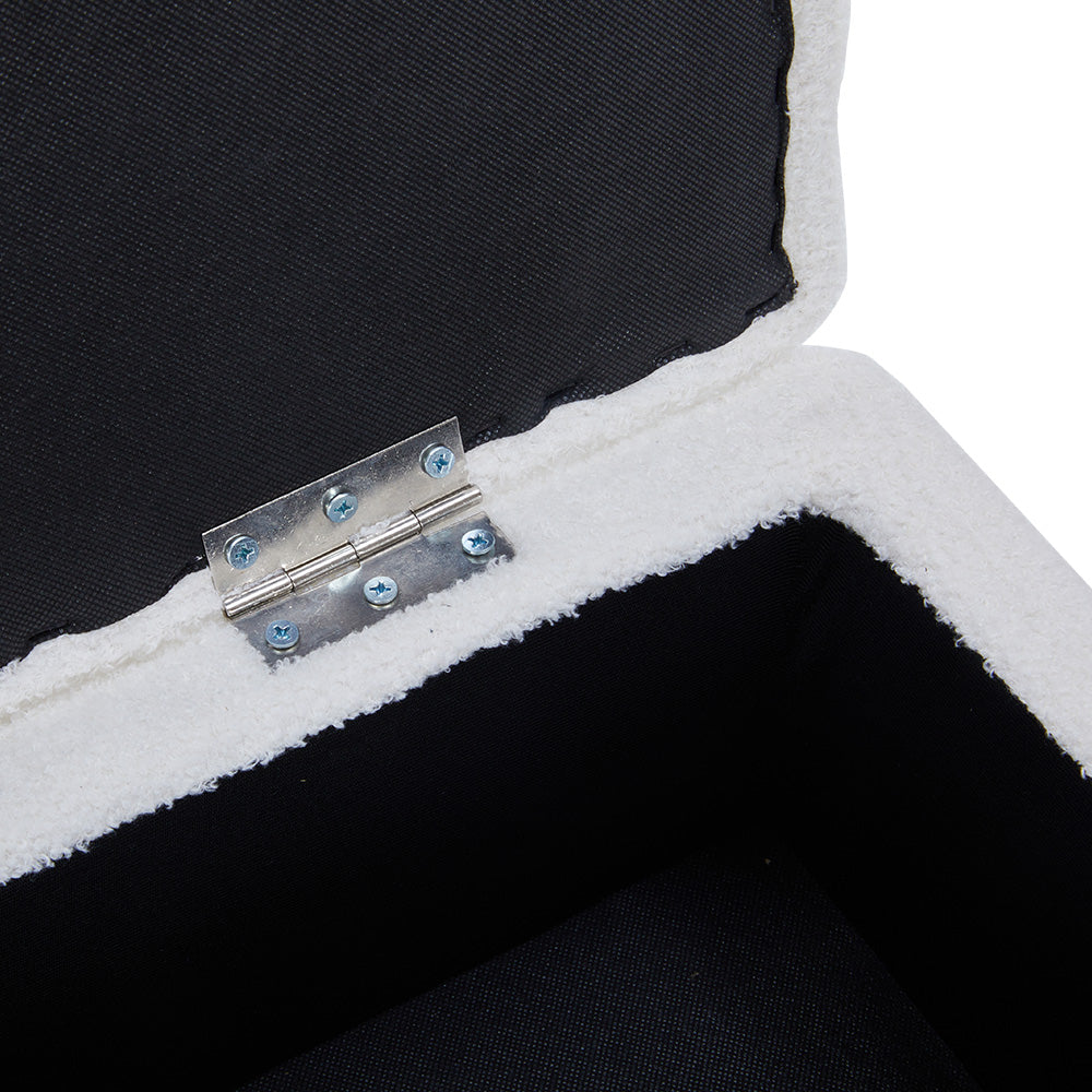 White Teddy Fleece Upholstered Storage Ottoman | Large | White