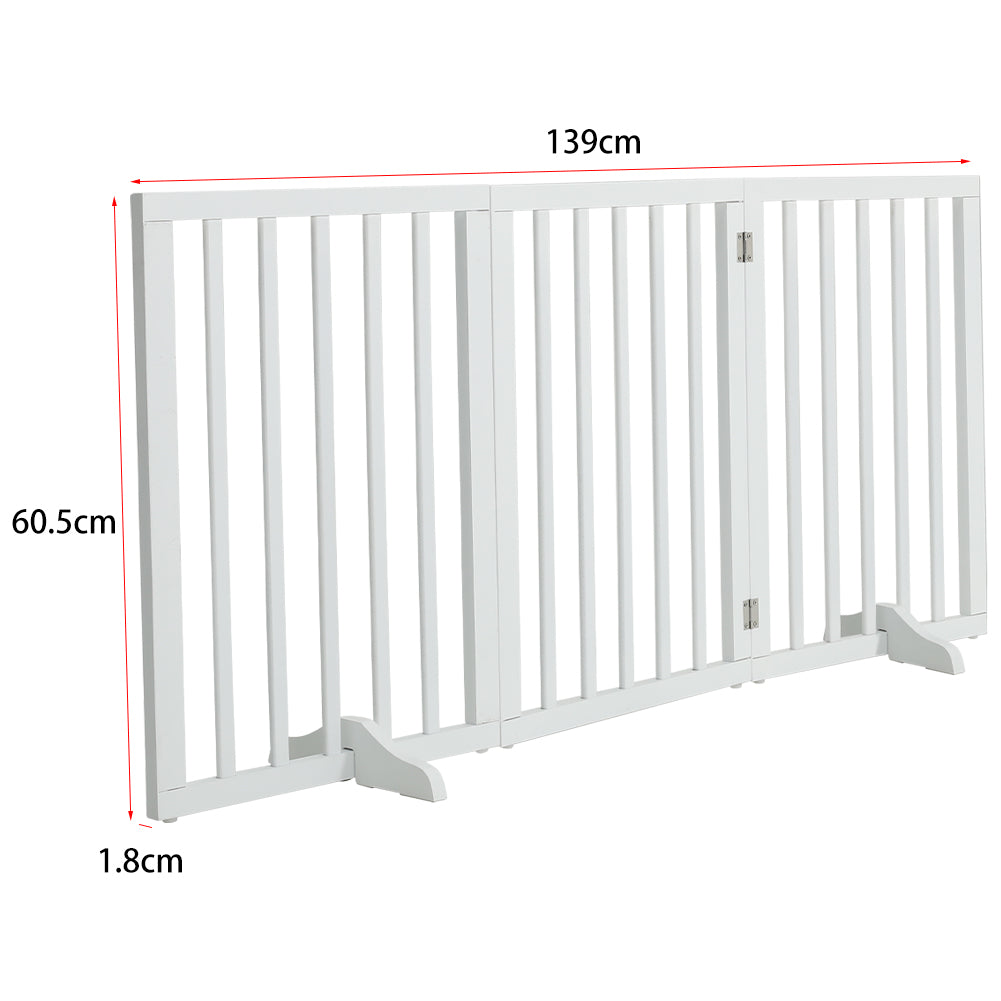 Foldable Freestanding 3/4-panel Pet Gate, Indoor Safety Barrier For Doorways, Halls & Staircases | Small | White