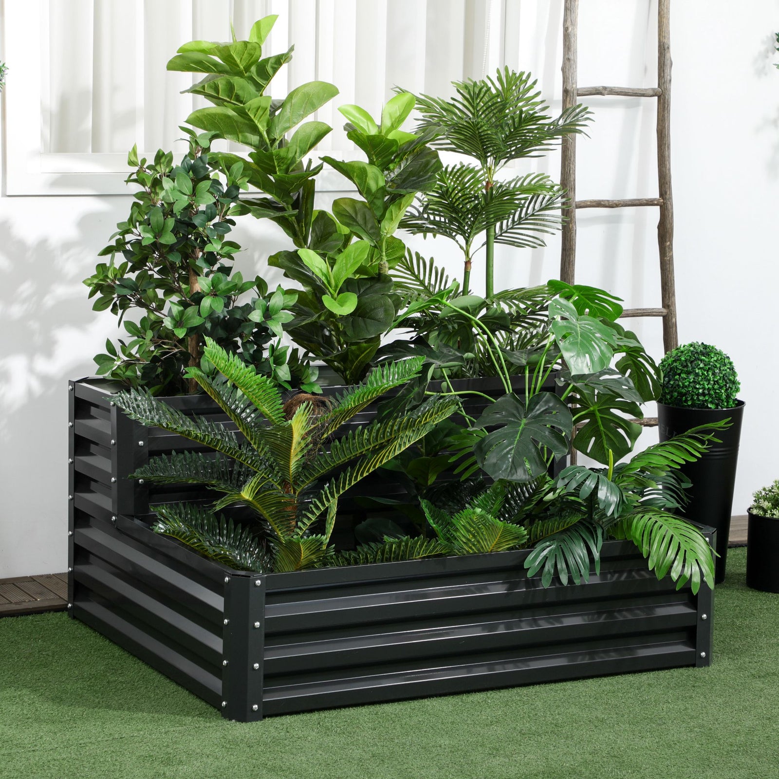 2 Tier Galvanized Raised Garden Bed Dark Grey