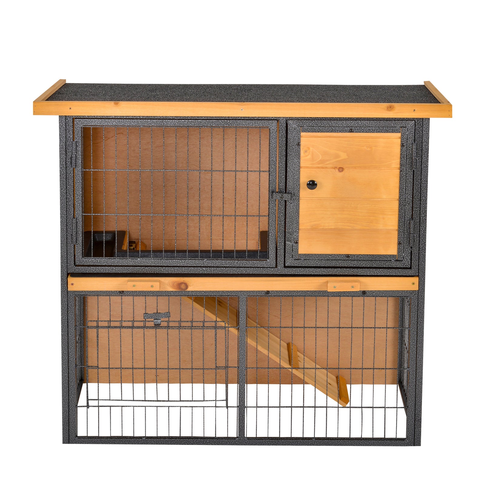 Wood-metal Rabbit Hutch Elevated Pet House Outdoor 89.5 X 45 X 81cm