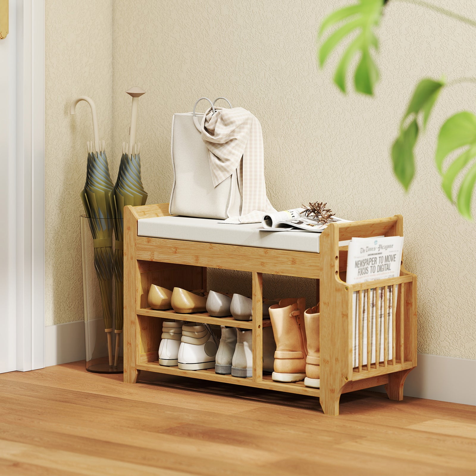 Shoe Bench Cushioned Seat 100 Cm | Natural