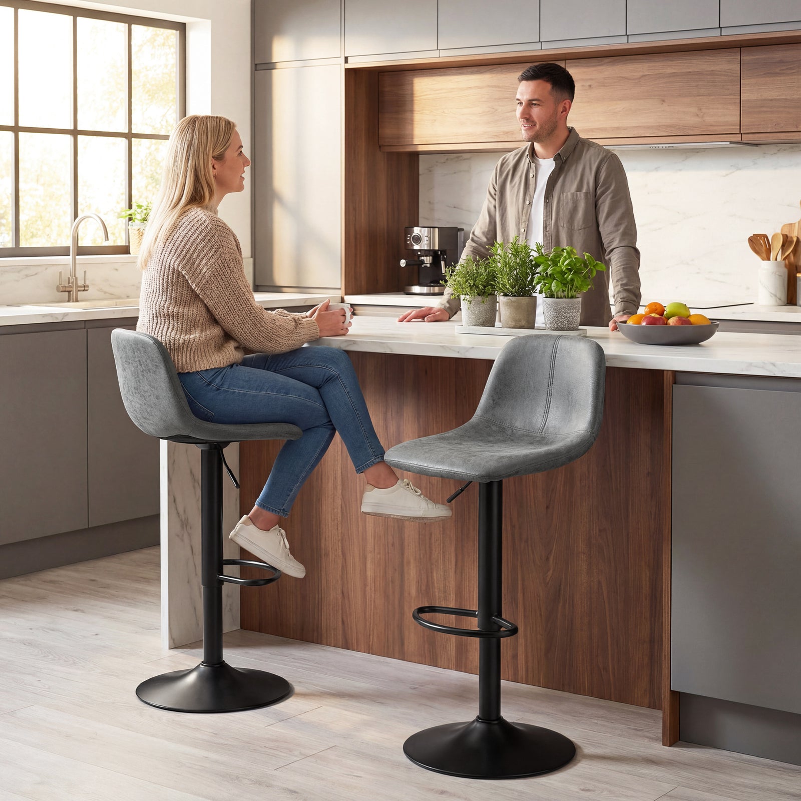 HOMCOM Bar Stools Set Of 2, Modern Swivel Barstools For Dining Room, Grey