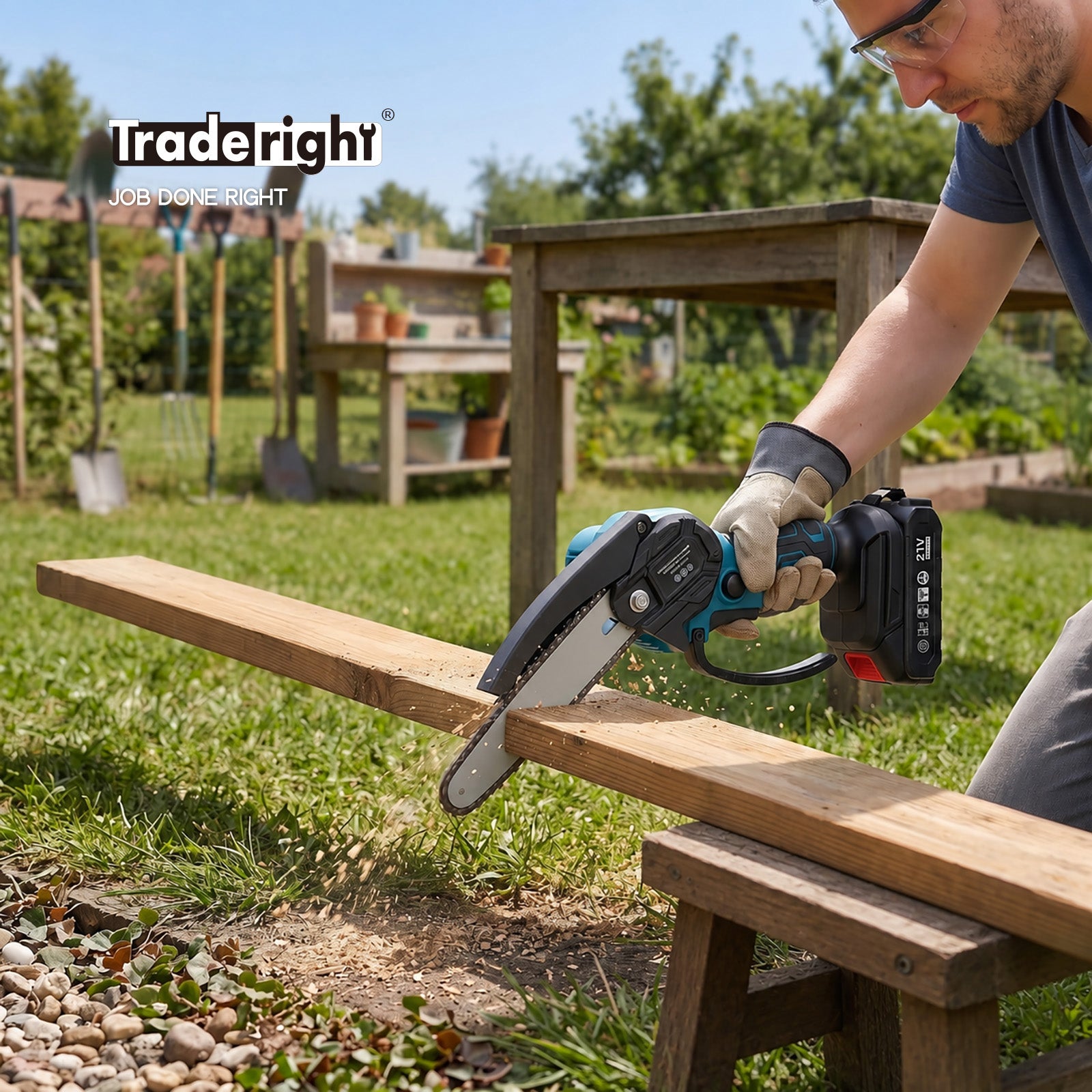 Mini Chainsaw Cordless 6in And 8in Dual Bar Garden Pruning Black Blue | Blue