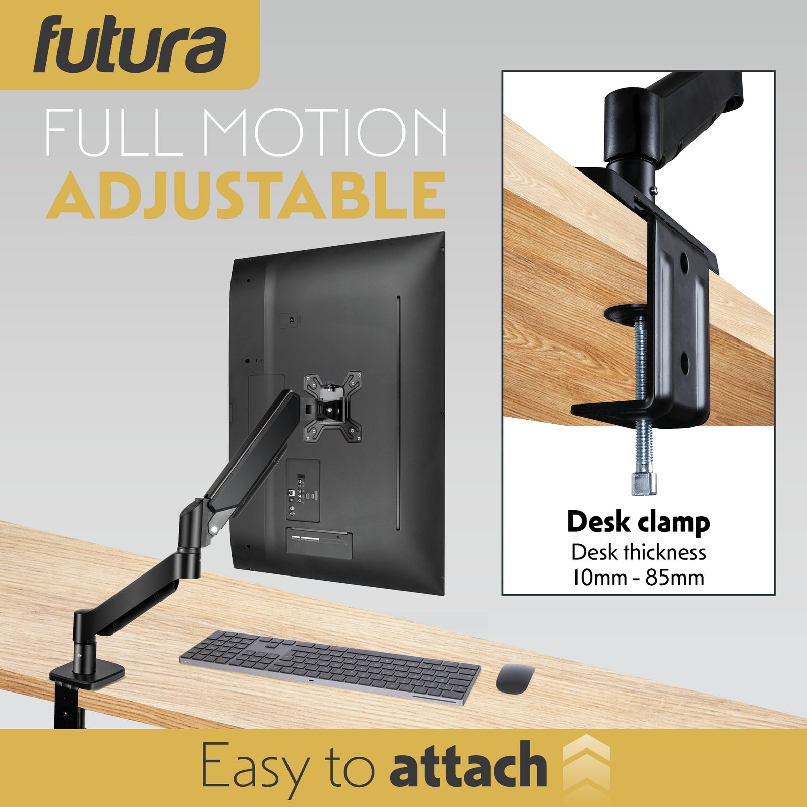 Single & Dual Monitor Arm Desk Mount Gas Spring Bracket 13-32 Inch Screens, Adjustable Stand, Full Motion Tilt Swivel Rotation | Single Monitor Arm | Black