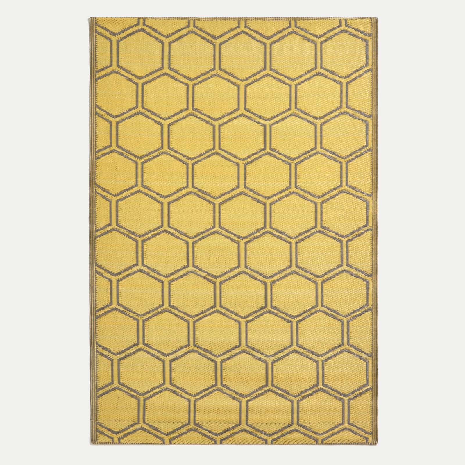 Luxury Outdoor Rug Waterproof Reversible For Garden Patio, Yellow Honeycomb