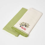 HOMESCAPES "olive" Waffle Cotton Tea Towels, Set Of 2