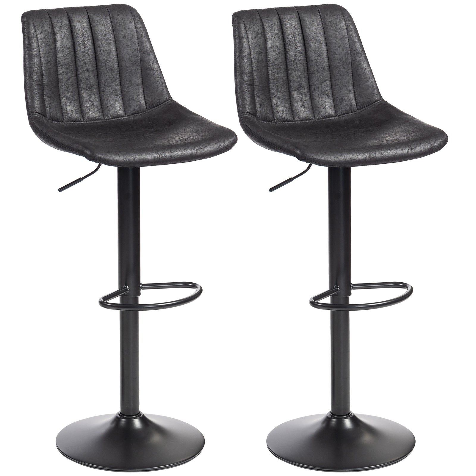 Bar Stools Set Of 2 Adjustable Swivel Bar Chairs With Backrest Black