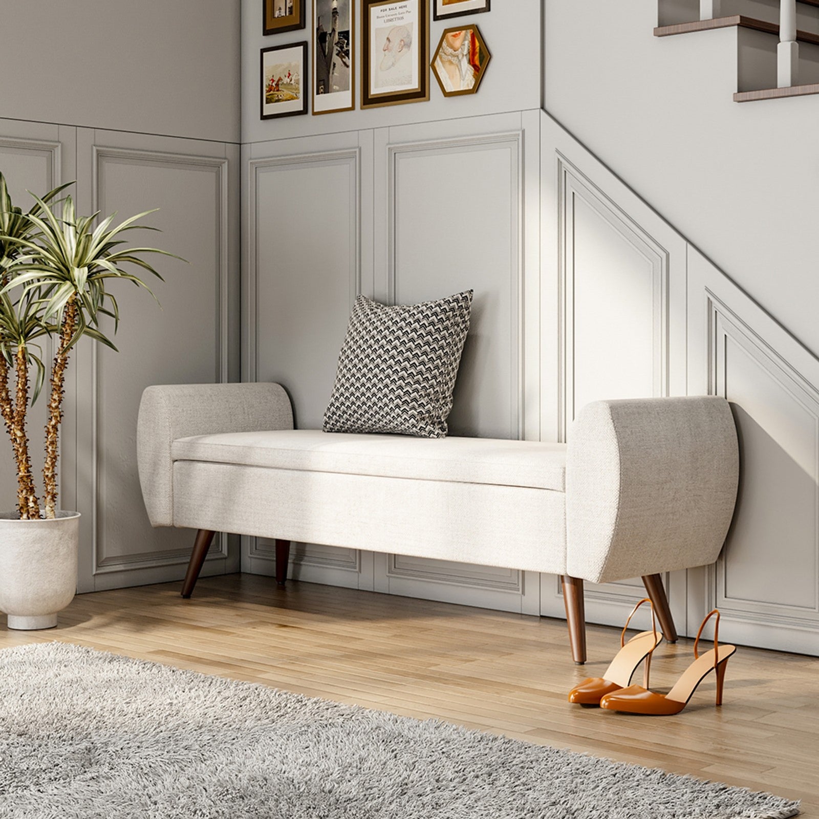 Breeins Linen Upholstered Storage Bench
