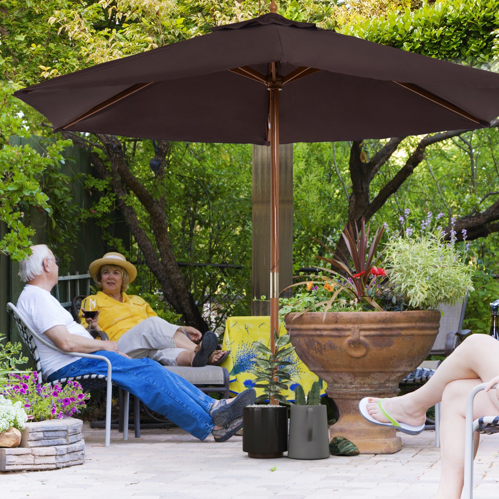 2.5m Wood Garden Parasol Sun Shade | Coffee
