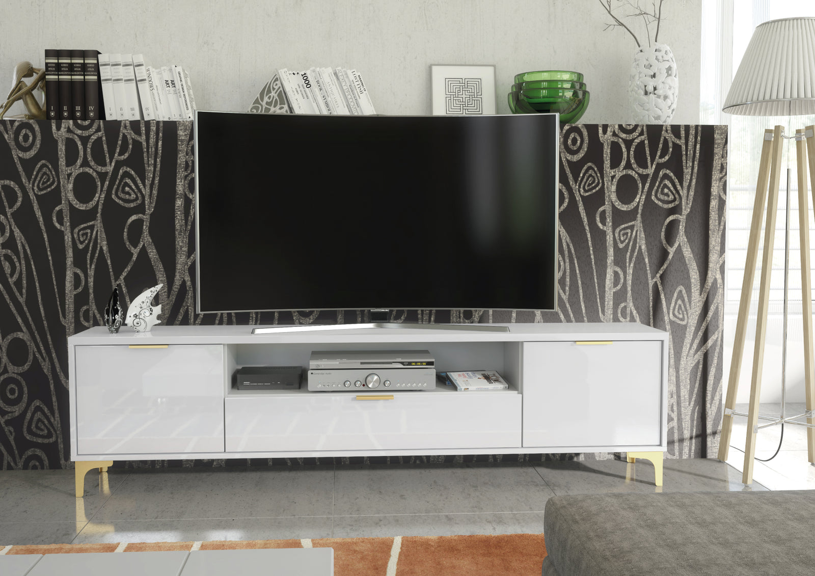 Goldline Gloss Tv Unit 200cm | White