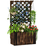 Wooden Planter W/ Trellis And Drainage Holes | Brown