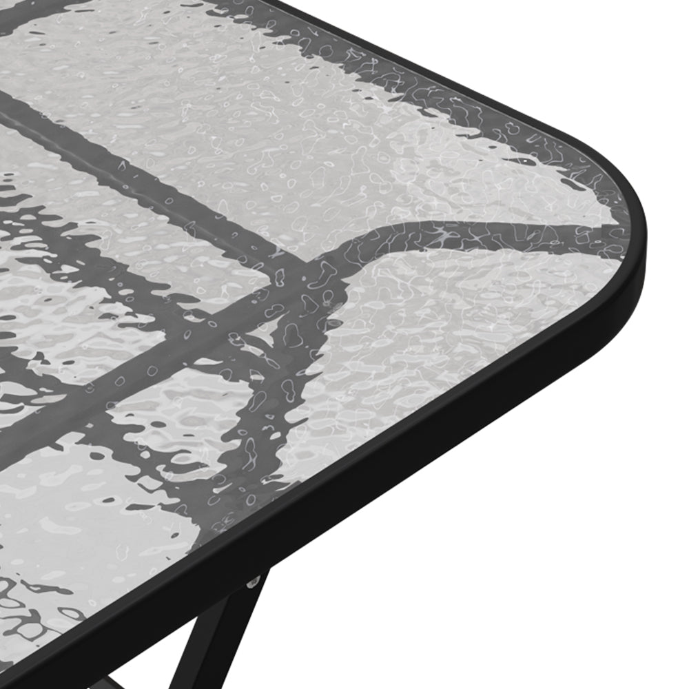 Outdoor Folding Patio Table With Black Frame & Water Ripple Tempered Glass Top,120m W X 80cm D X 72cm H