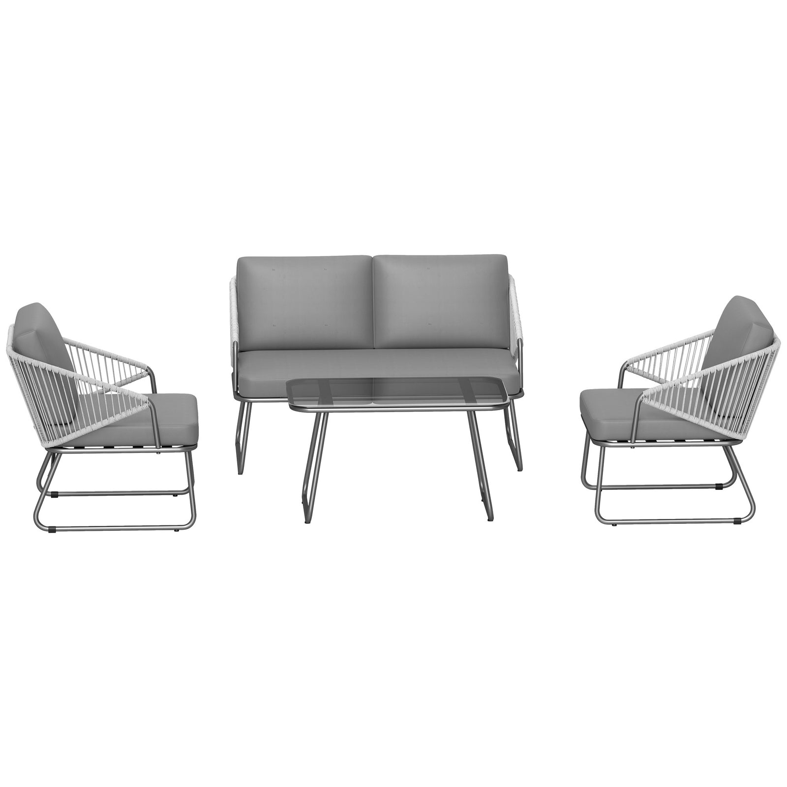 4 Piece Rattan Garden Furniture Set With Cushions | Gray