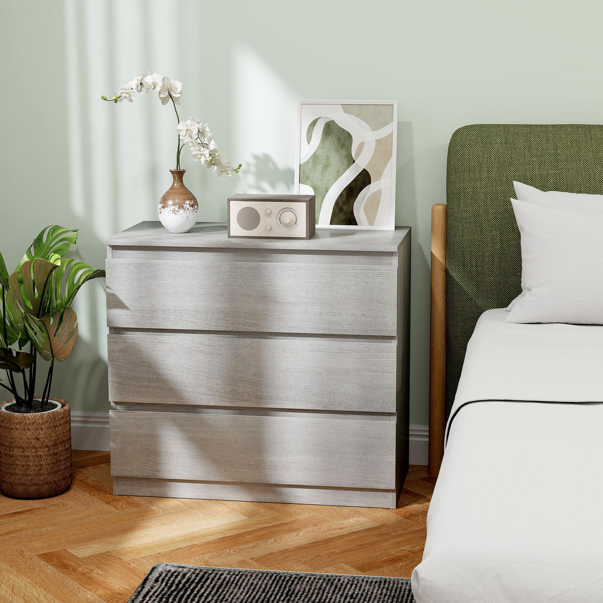 HOMCOM Chest Of Drawers, 3 Drawer Storage Cabinet Unit For Bedroom, Grey