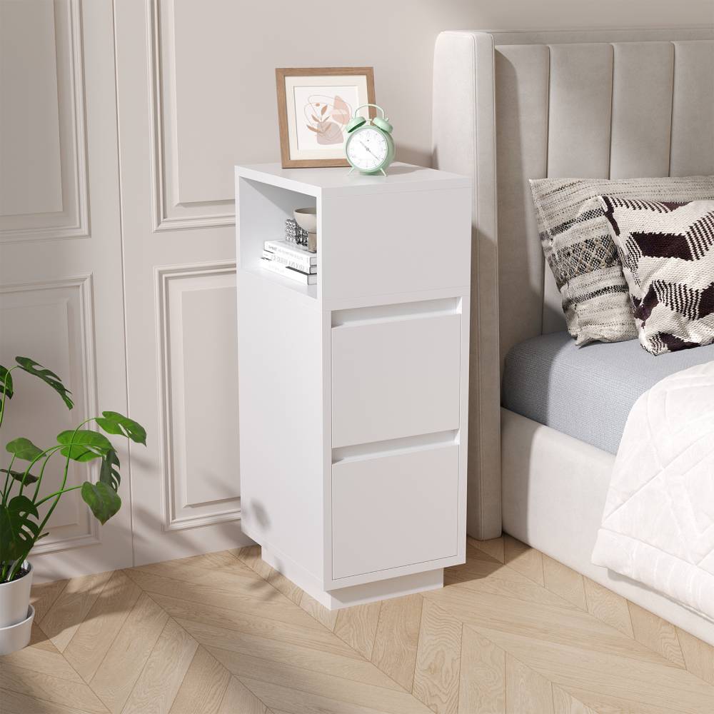 Minimalist Bedside Table With Drawers | White