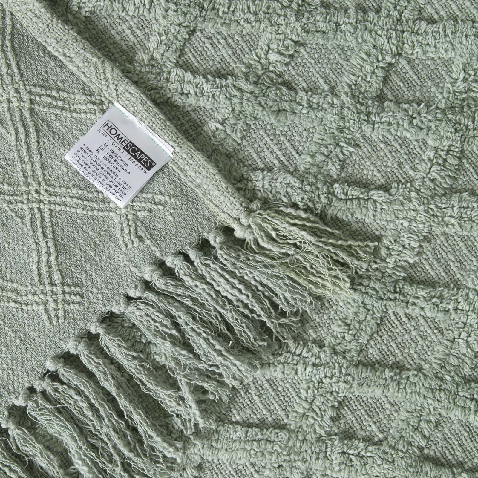 Diamond Textured Pattern Cotton Tufted Throw | 125cm x 150cm | Green