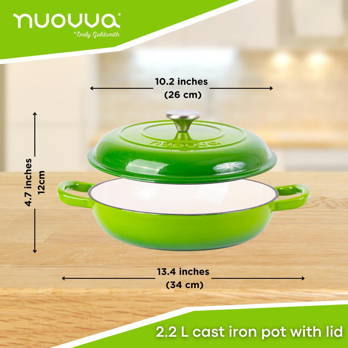 Shallow Cast Iron Casserole With Lid - 2.3-quart (26 Cm) | Green