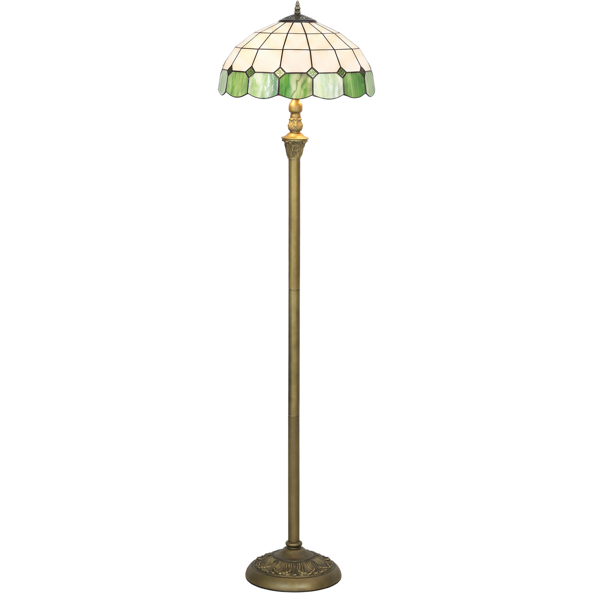 Tiffany-style Floor Lamp With Glass Shade, Bronze Tone And Green