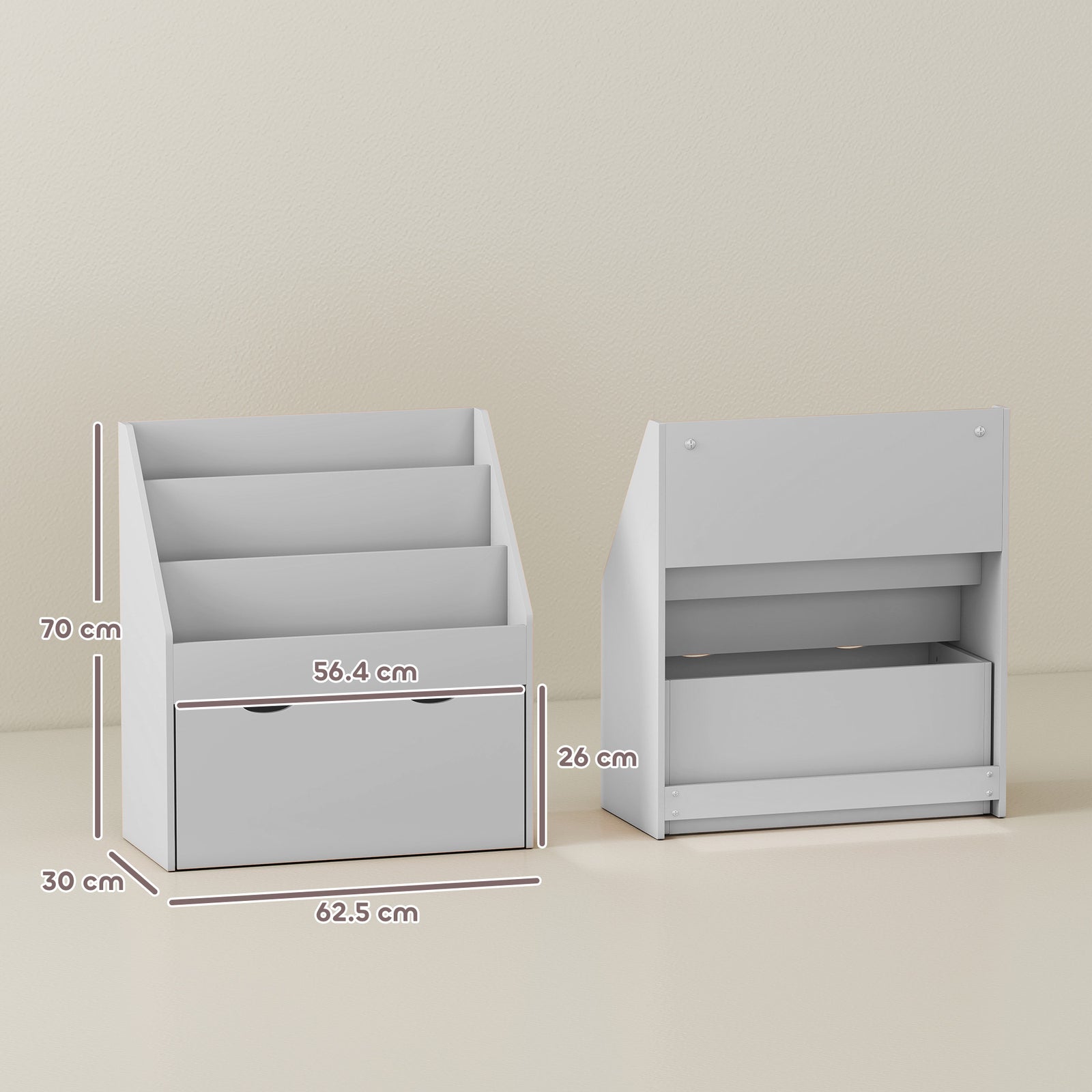 Kids Bookcase W/ 3 Tier Shelves, Drawer, For Bedroom, Nursery | Grey