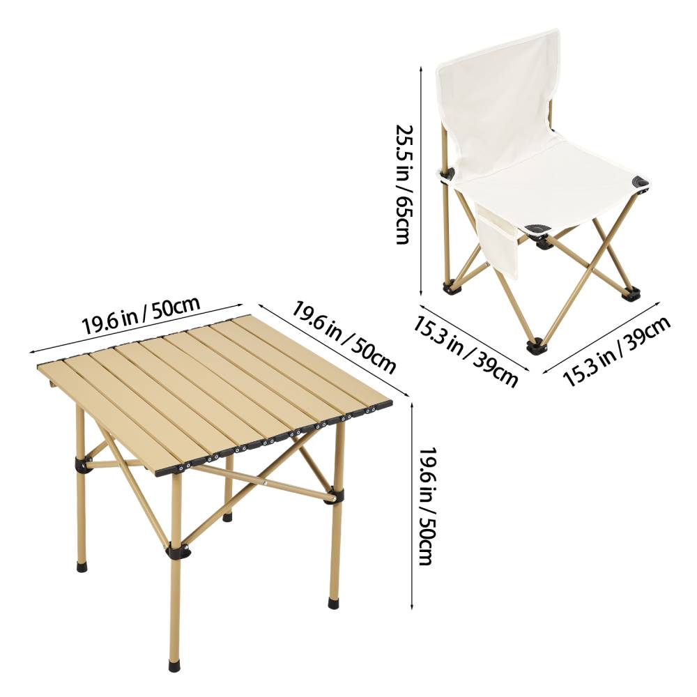 Set Of 3 Portable Folding Camping Table And Chair Set – Lightweight And Compact Outdoor Furniture | Set-of-3 | Beige