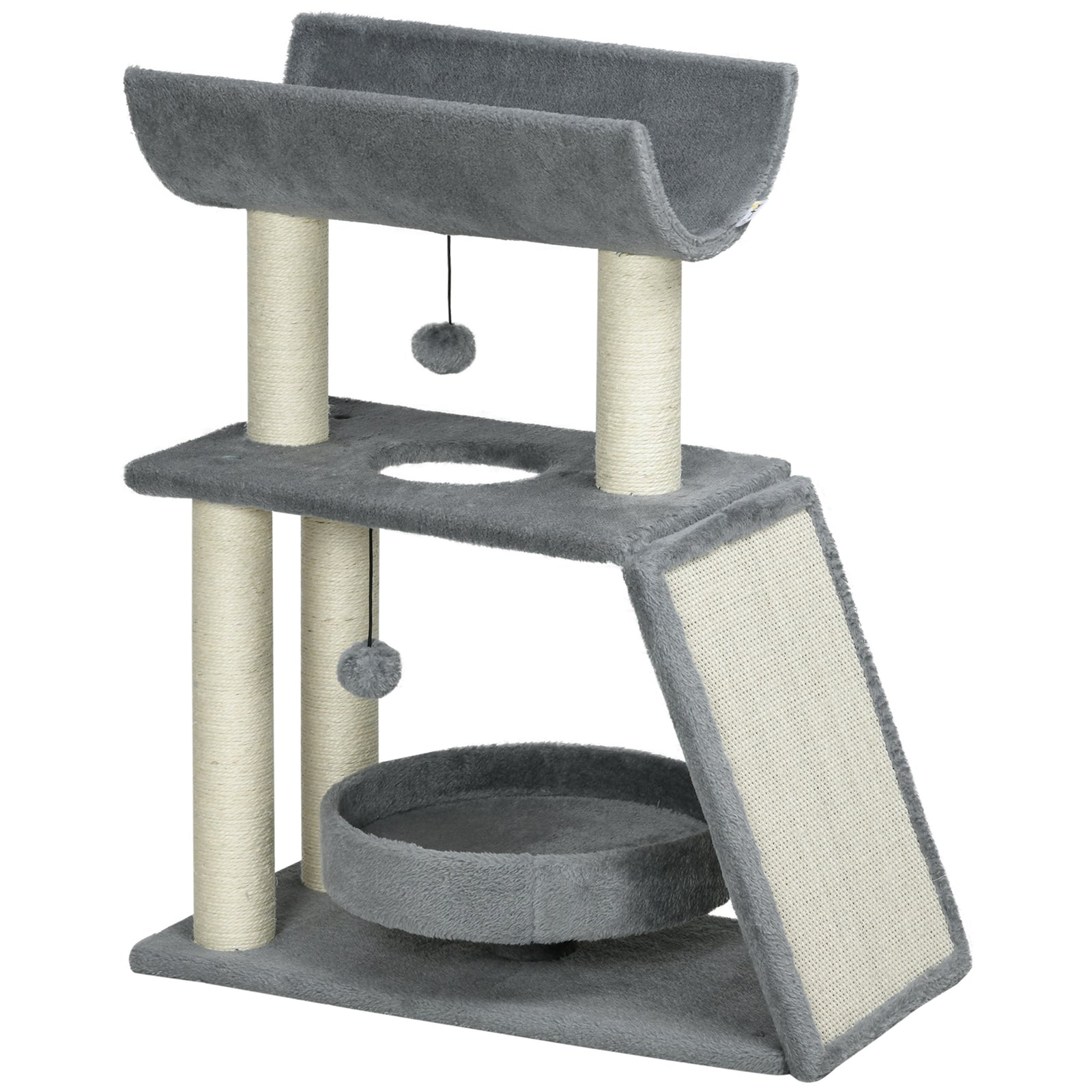 Cat Tree Kitten Tower W/ Scratching Post, Pad, Bed, Perch, Ball | Gray