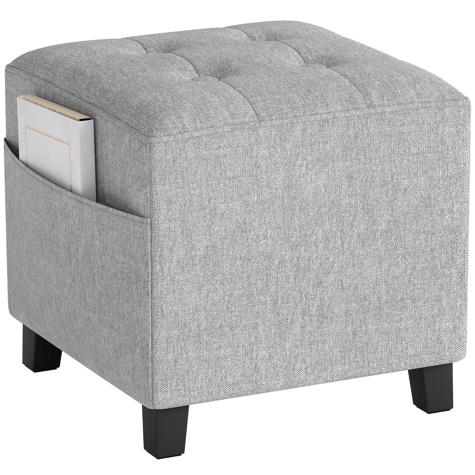 HOMCOM Small Footstool Square Ottoman With Padded Seat, Light Grey