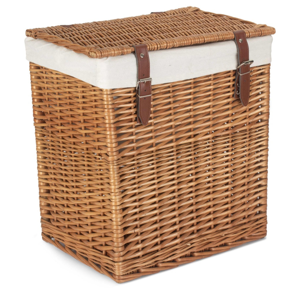 White Cotton Lined Boutique Double Steamed Laundry Baskets | Small | Brown