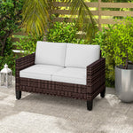 Rattan Sofa W/ Cushions, 2 Seater Garden Furniture | Brown